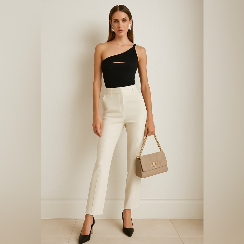 Black ribbed asymmetrical one shoulder cut out crop top S/M officecore soft luxe
